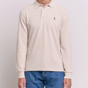 90’s VTG Polo Ralph Mens Polo Shirt L Cream Heather Long Sleeve 100% Cotton
